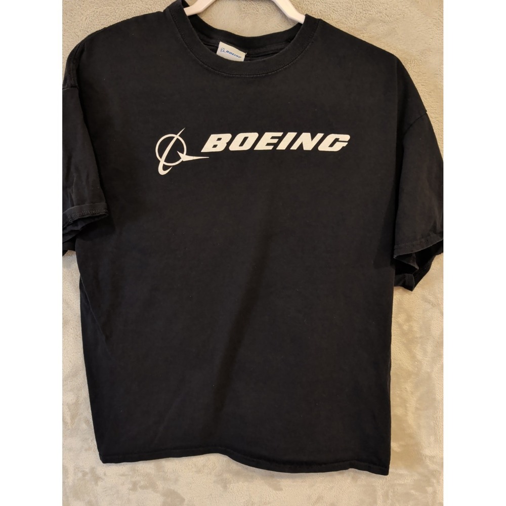 Boeing Logo T-Shirt Black Spellout Graphic Tee Adult Size S Small